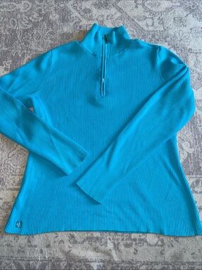 Lauren Ralph Lauren Bright Teal Ribbed Half-Zip Turtleneck